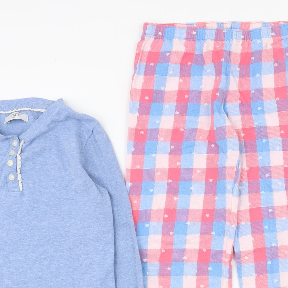 F&F Girls Multicoloured Gingham Cotton Top Pyjama Set Size 7-8 Years  Pullover