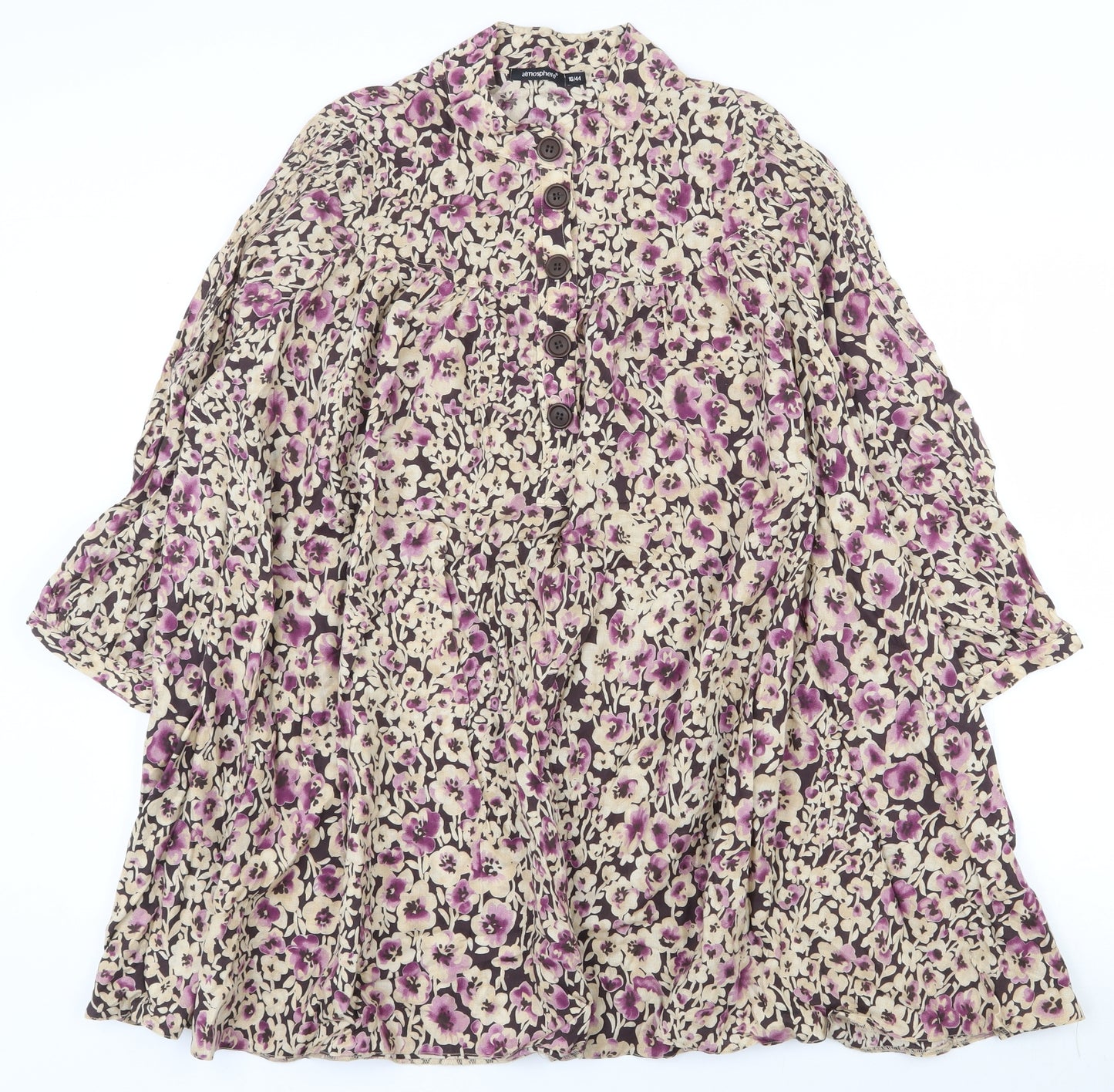 Atmosphere Womens Multicoloured Floral 100% Cotton Tunic Blouse Size 16 Crew Neck