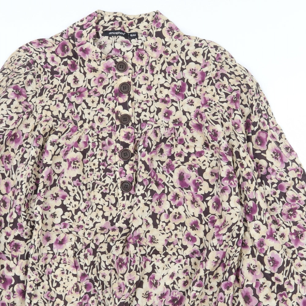 Atmosphere Womens Multicoloured Floral 100% Cotton Tunic Blouse Size 16 Crew Neck