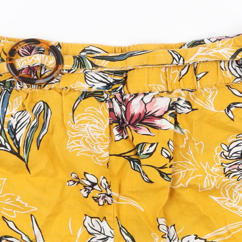 TU Womens Yellow Floral Linen Paperbag Shorts Size 16 L3 in Regular Pull On
