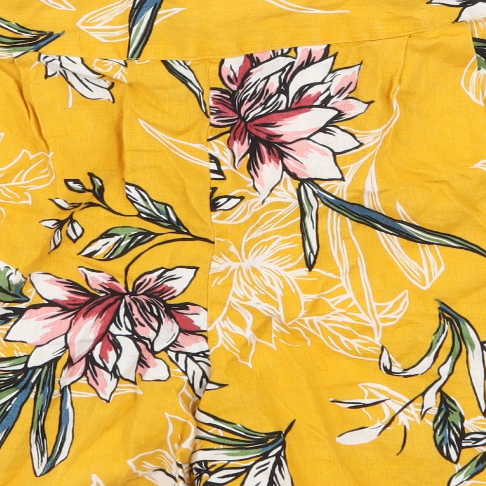 TU Womens Yellow Floral Linen Paperbag Shorts Size 16 L3 in Regular Pull On