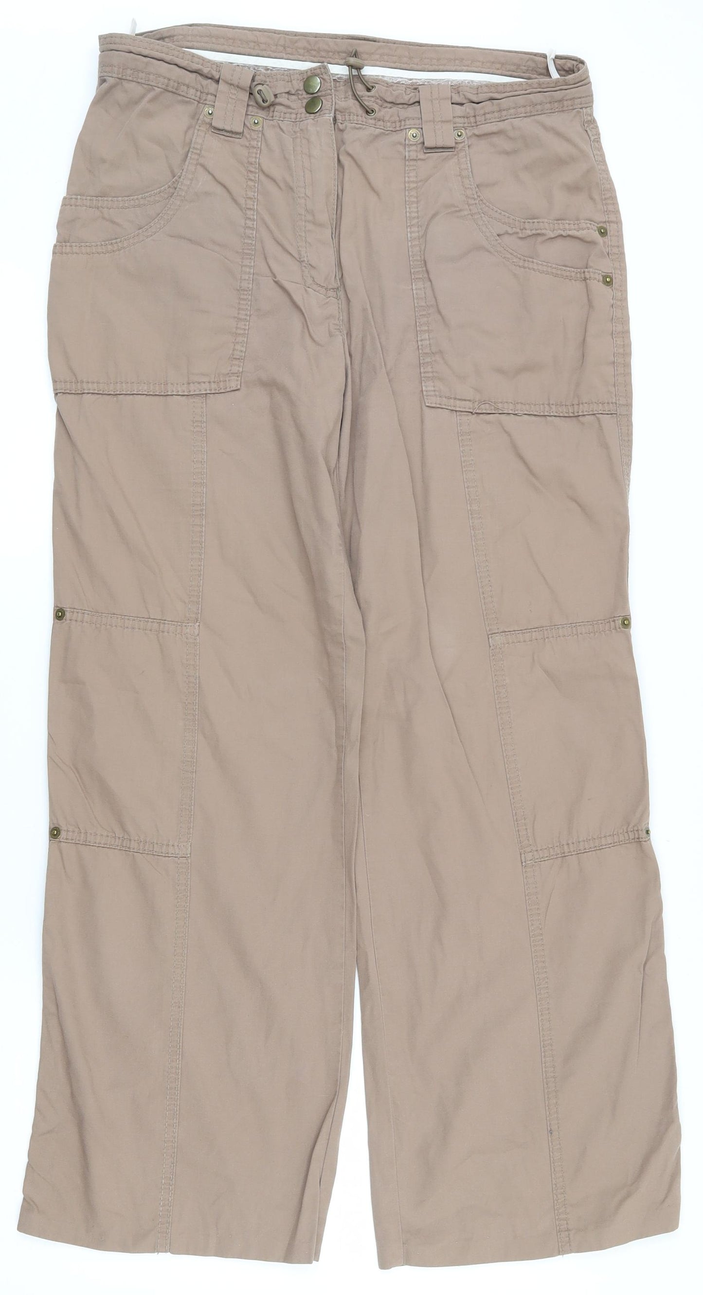 Marks and Spencer Womens Beige  Cotton Cargo Trousers Size 12 L28 in Regular Zip