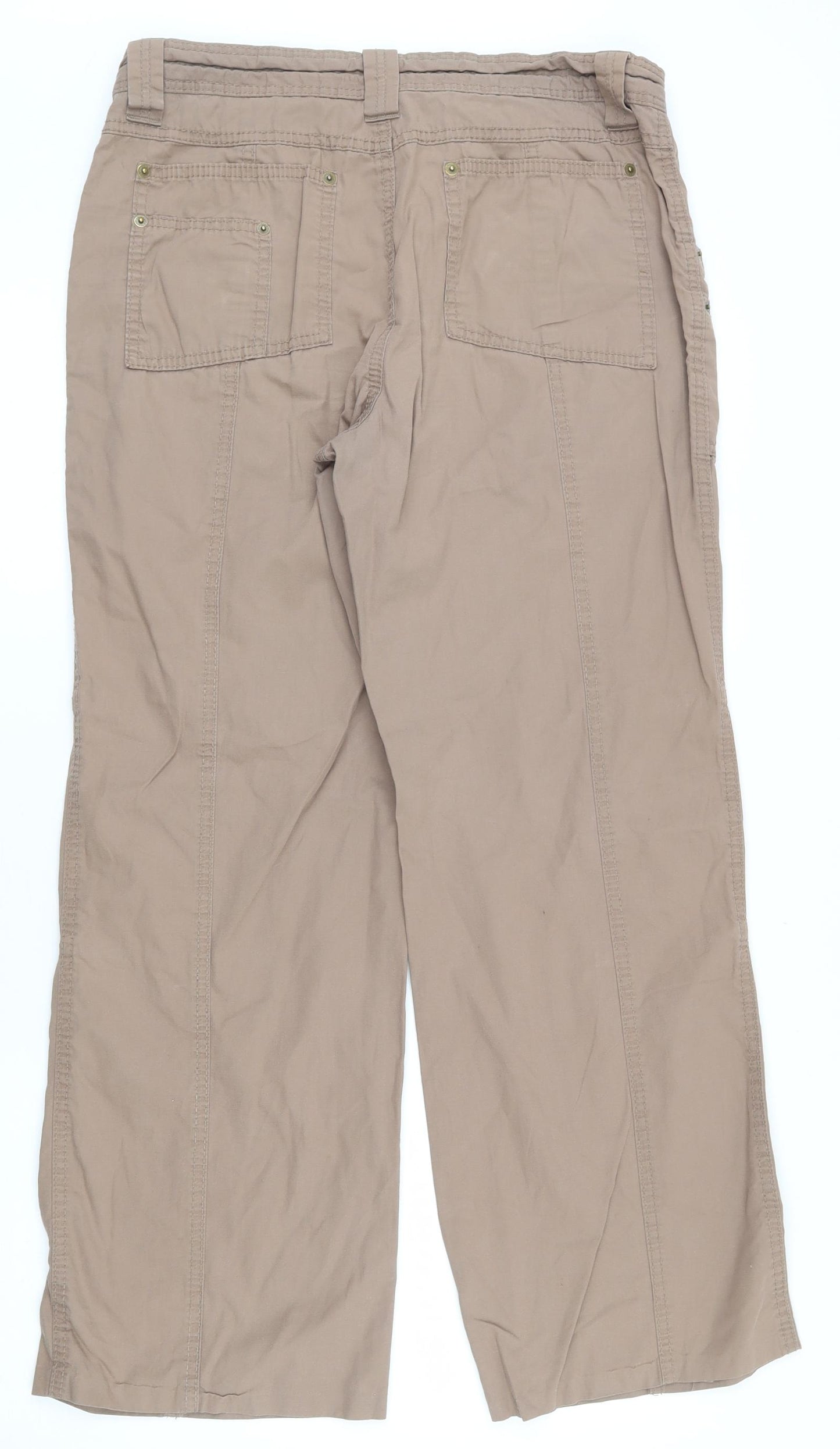 Marks and Spencer Womens Beige  Cotton Cargo Trousers Size 12 L28 in Regular Zip