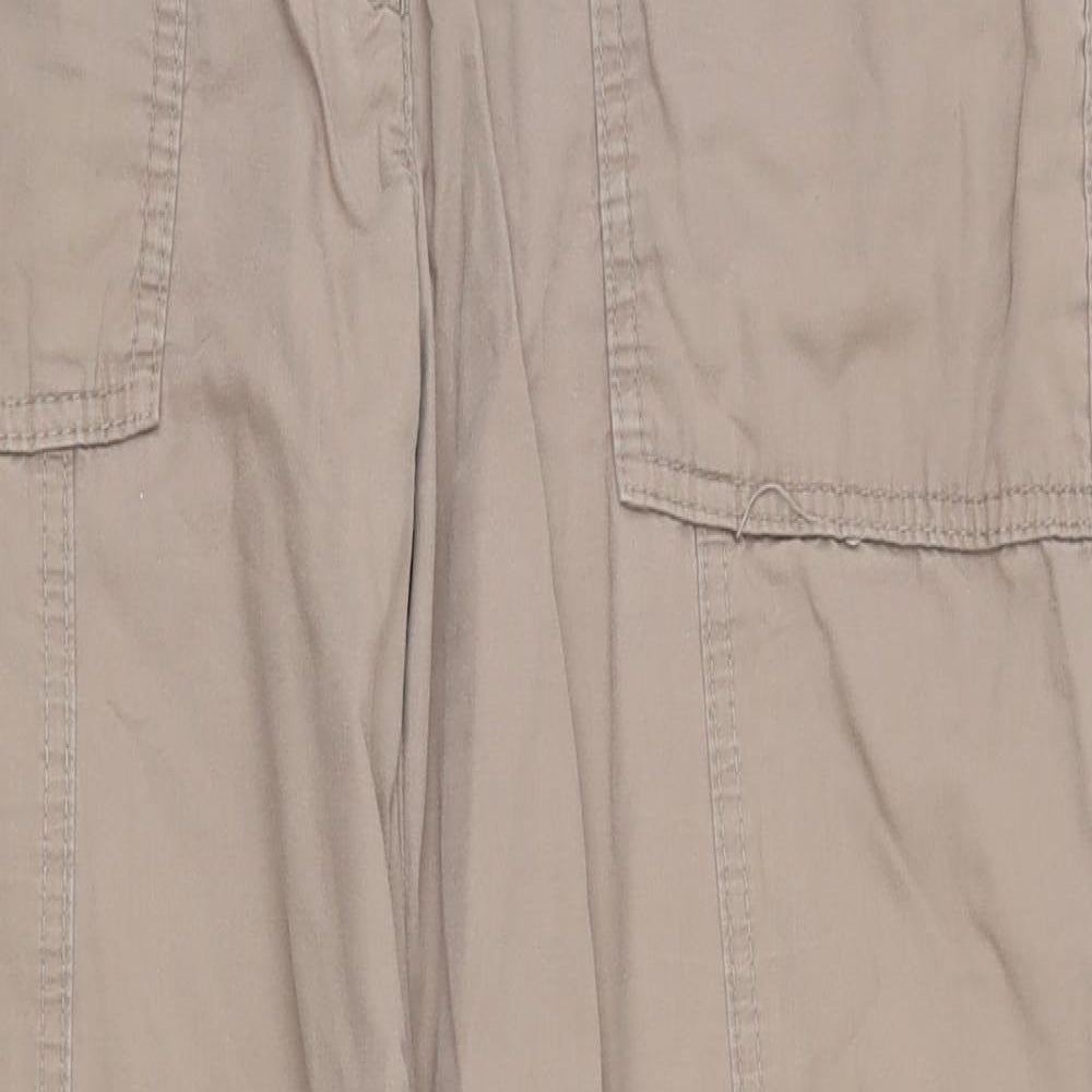 Marks and Spencer Womens Beige  Cotton Cargo Trousers Size 12 L28 in Regular Zip