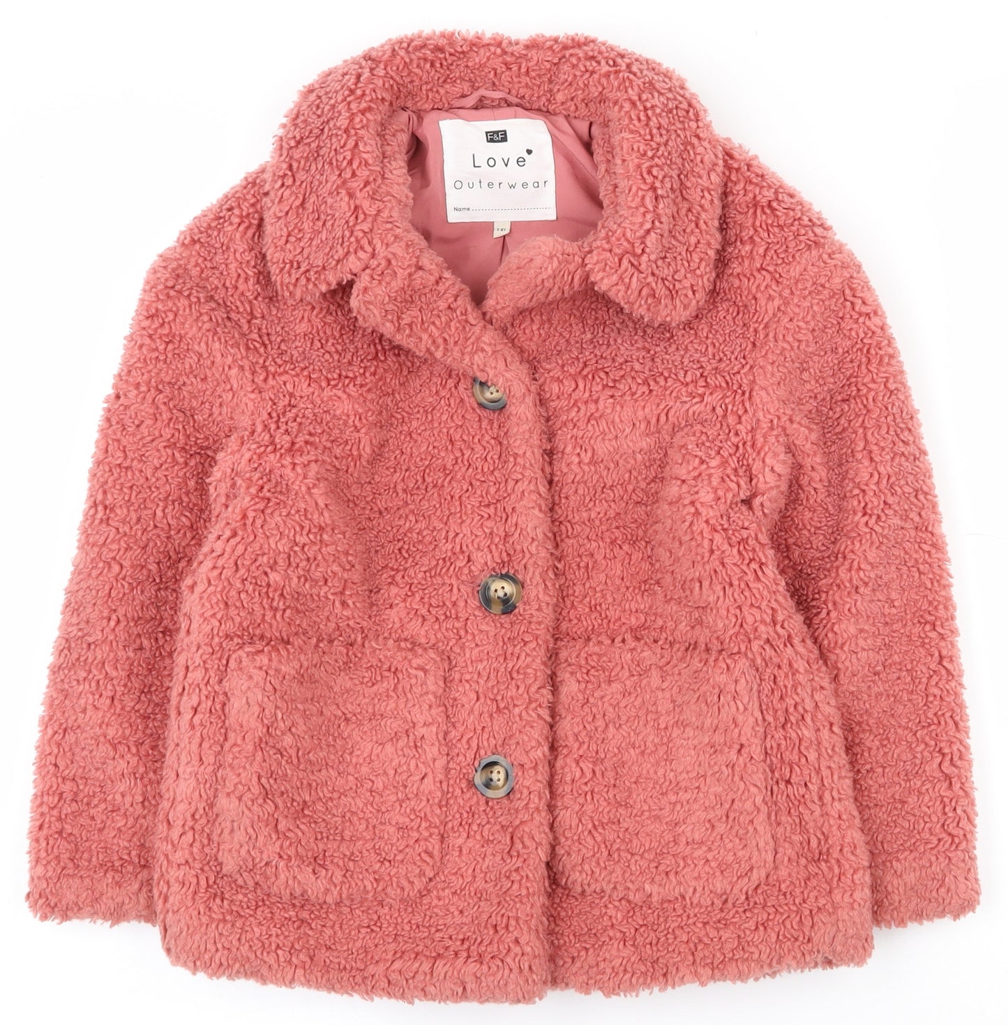 F&F Girls Pink   Jacket Coat Size 7-8 Years  Button