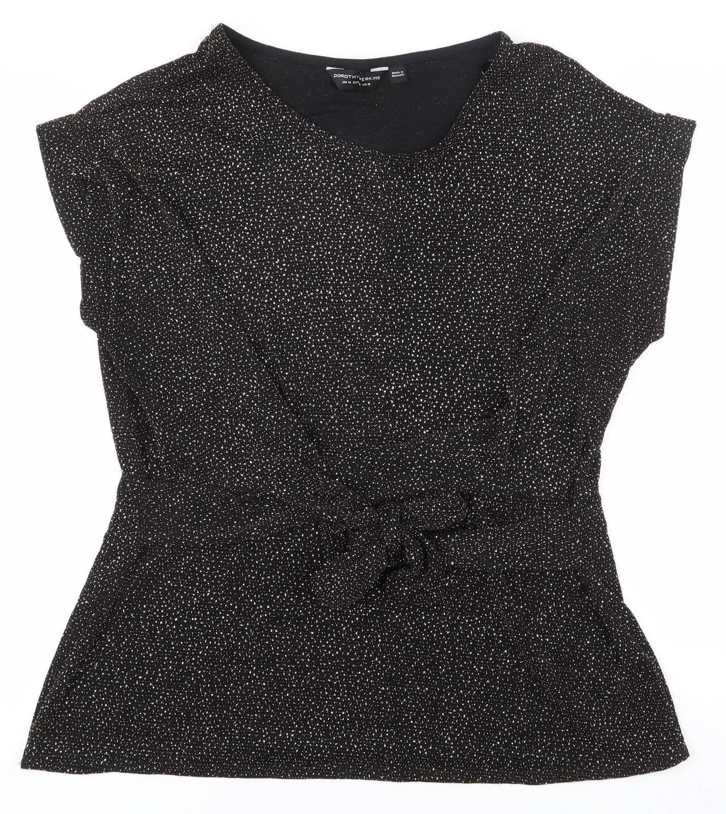 Dorothy Perkins Womens Black  Nylon Basic T-Shirt Size 18 Round Neck