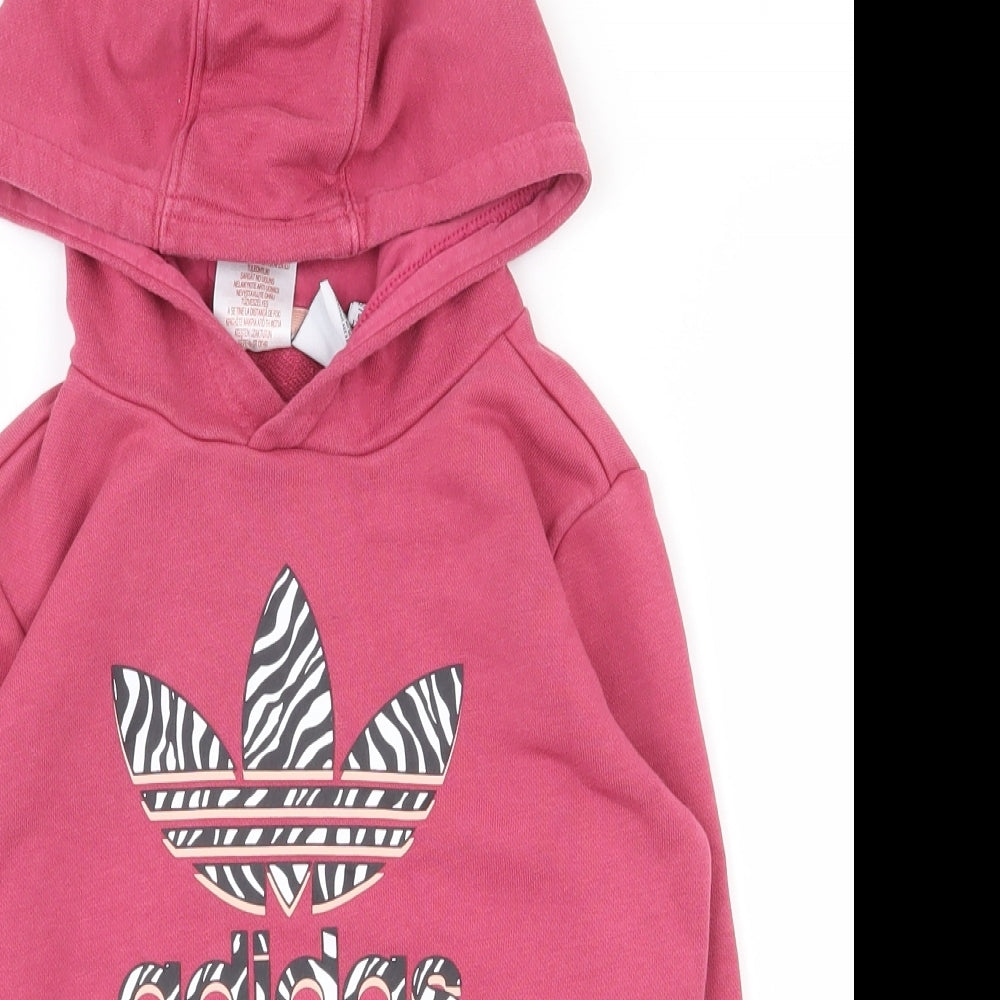 adidas Girls Pink  Cotton Pullover Hoodie Size 6-7 Years  Pullover