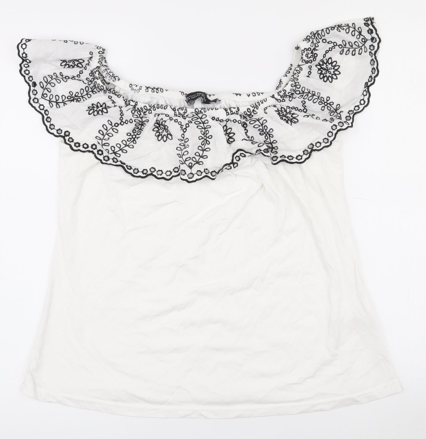Dorothy Perkins Womens White Floral 100% Cotton Basic T-Shirt Size 16 Off the Shoulder