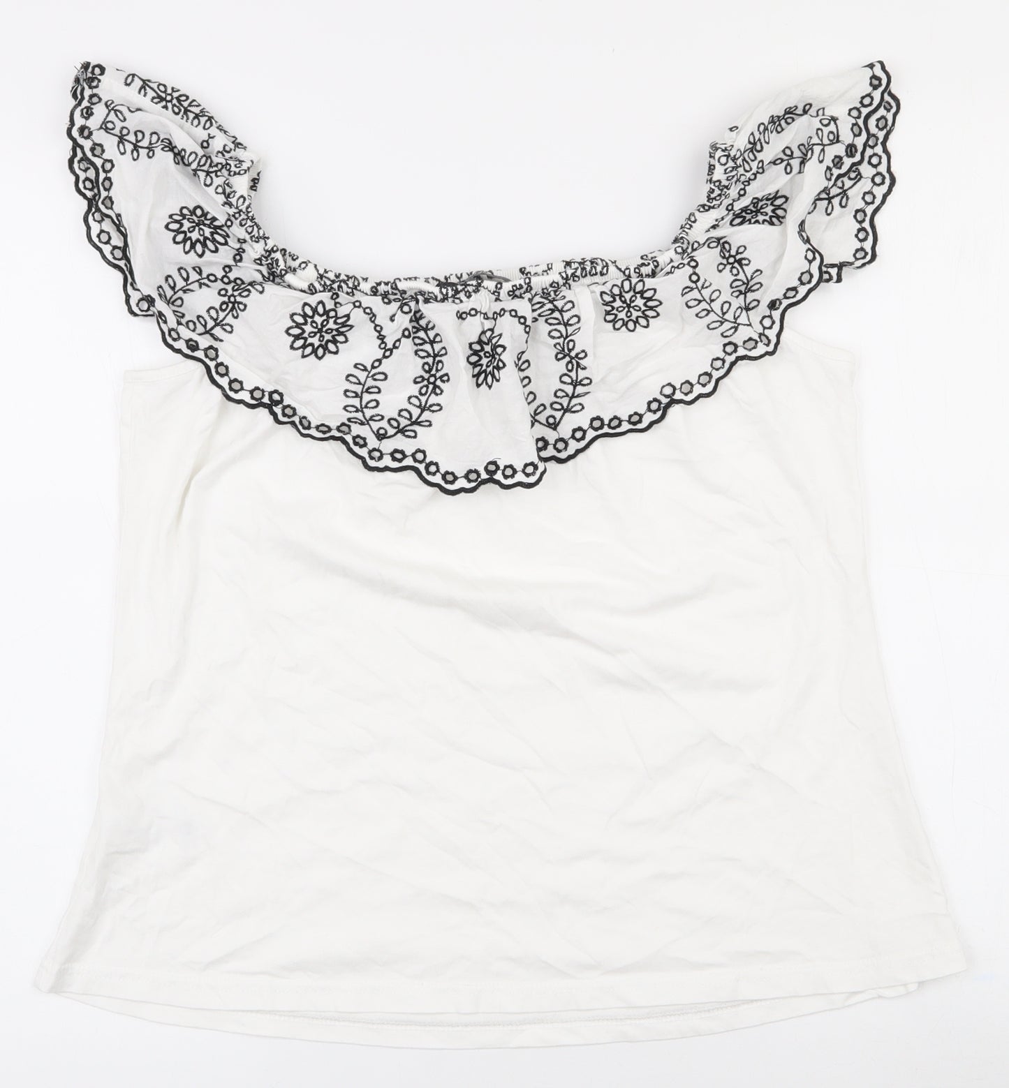 Dorothy Perkins Womens White Floral 100% Cotton Basic T-Shirt Size 16 Off the Shoulder