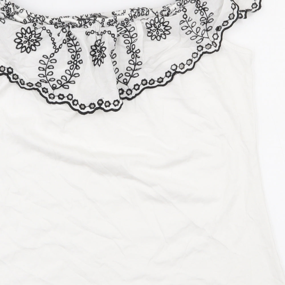 Dorothy Perkins Womens White Floral 100% Cotton Basic T-Shirt Size 16 Off the Shoulder