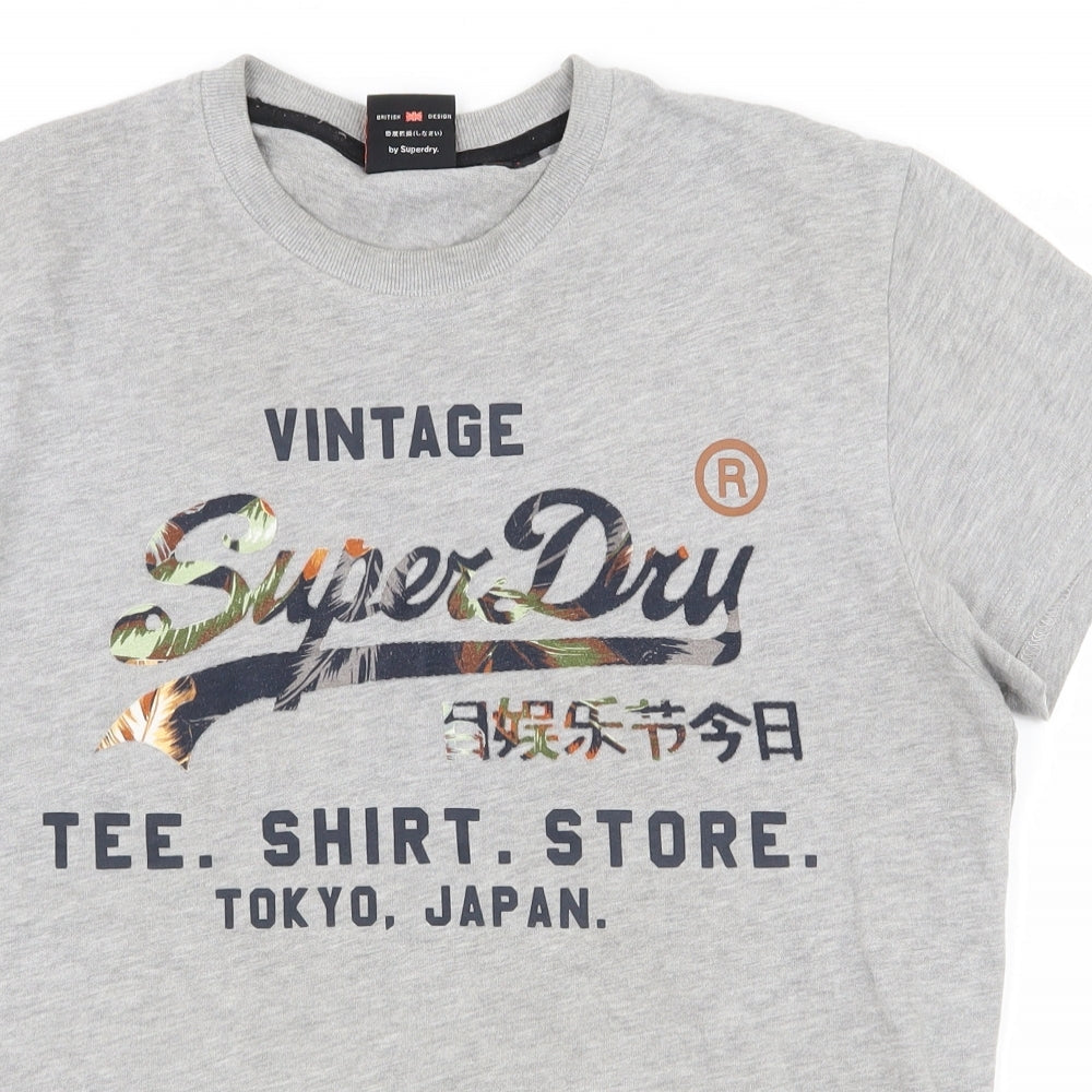 Superdry Womens Grey  Cotton Basic T-Shirt Size L Crew Neck