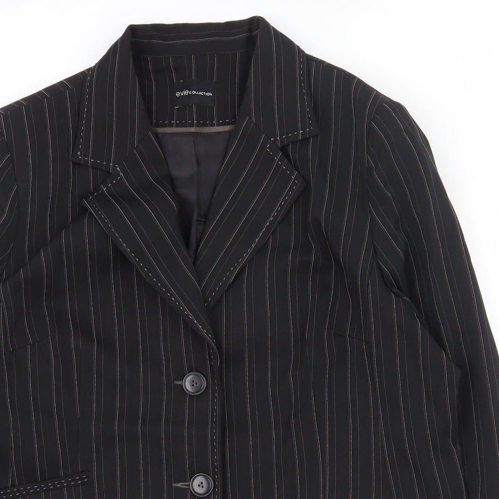 E-vie Womens Black Striped Polyester Jacket Suit Jacket Size 18