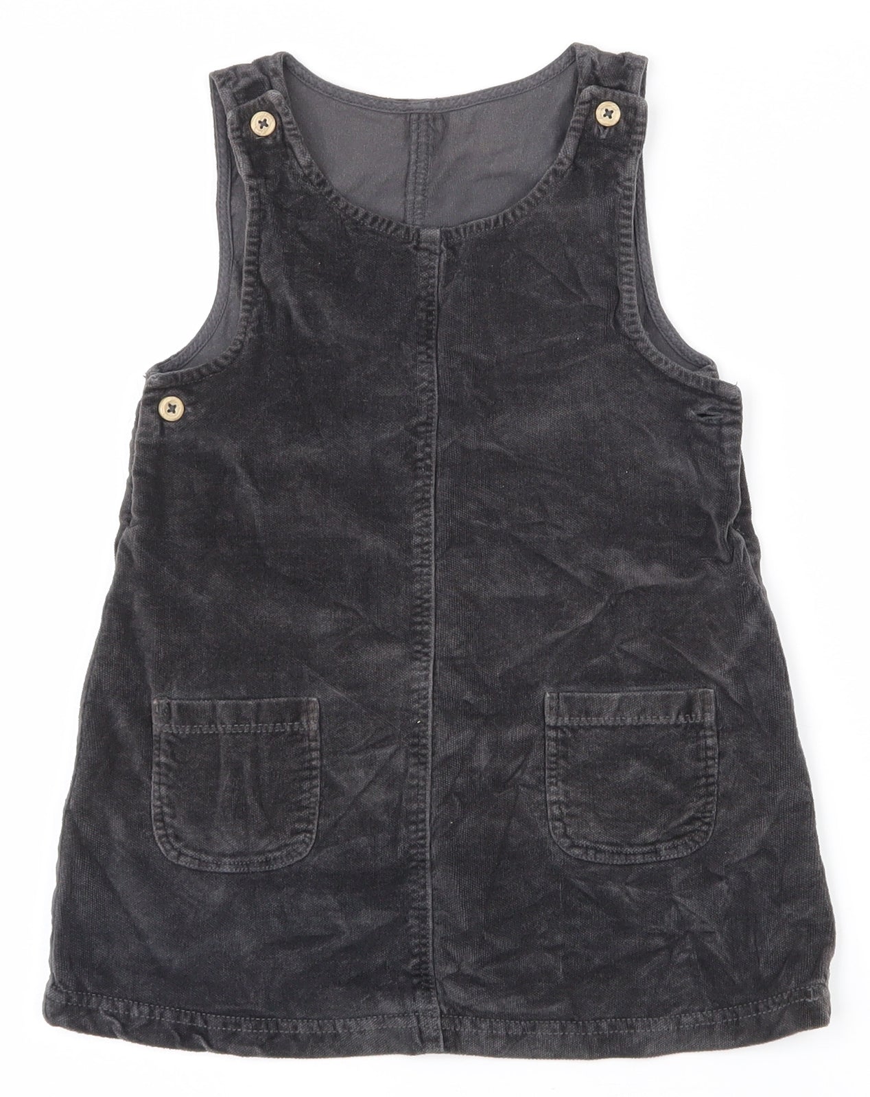 George Girls Grey  Cotton Pinafore/Dungaree Dress  Size 2-3 Years  Round Neck Button