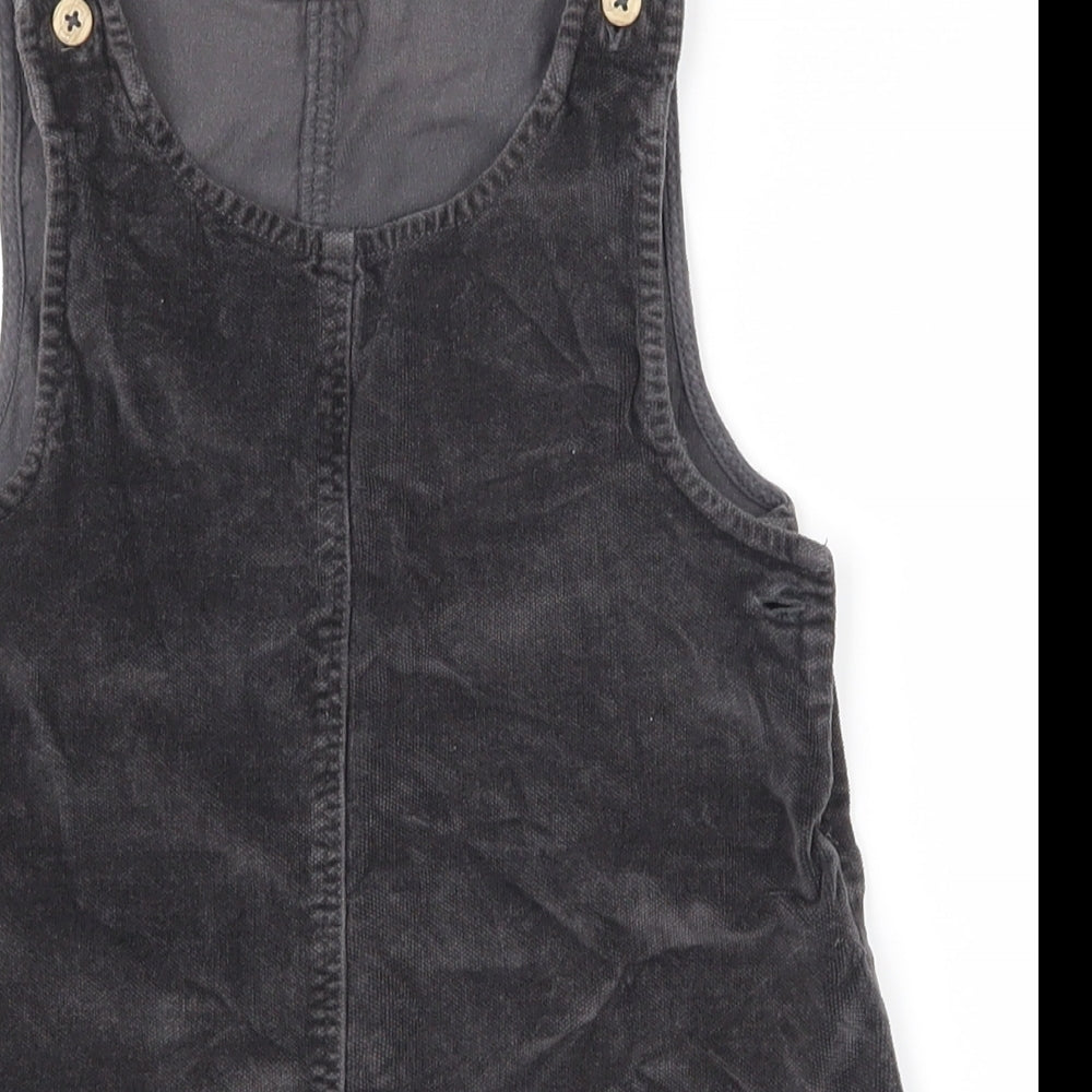 George Girls Grey  Cotton Pinafore/Dungaree Dress  Size 2-3 Years  Round Neck Button