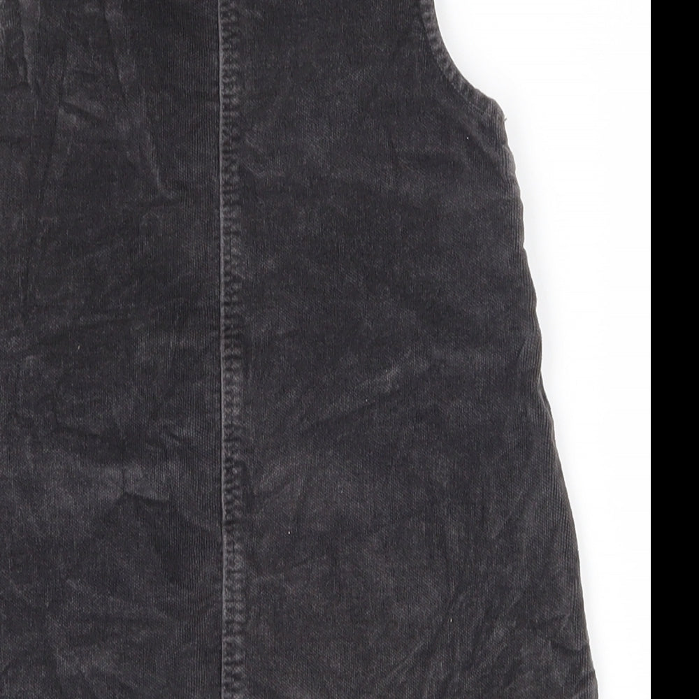George Girls Grey  Cotton Pinafore/Dungaree Dress  Size 2-3 Years  Round Neck Button