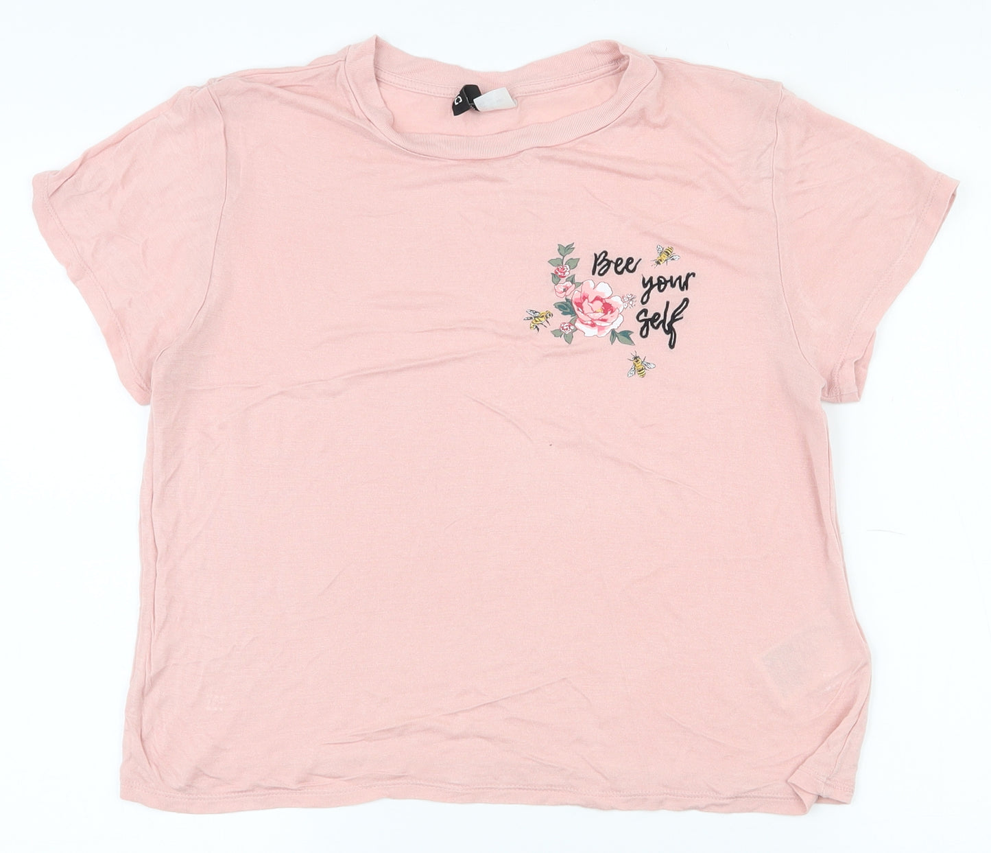 H&M Womens Pink  Viscose Basic T-Shirt Size S Round Neck