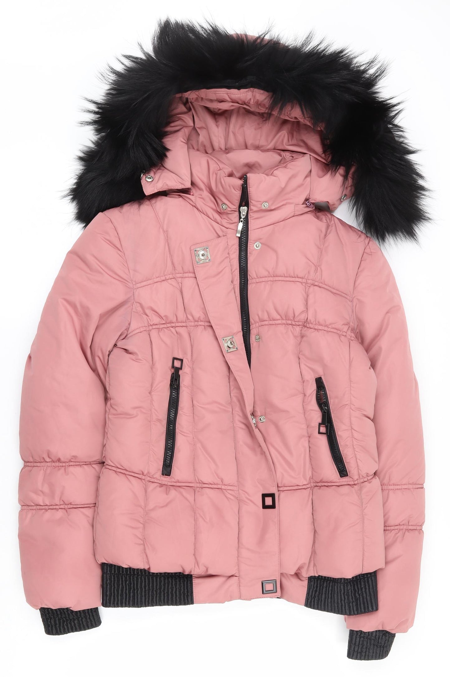 Red Ocean Womens Pink   Puffer Jacket Coat Size M  Zip - Removable fur trim