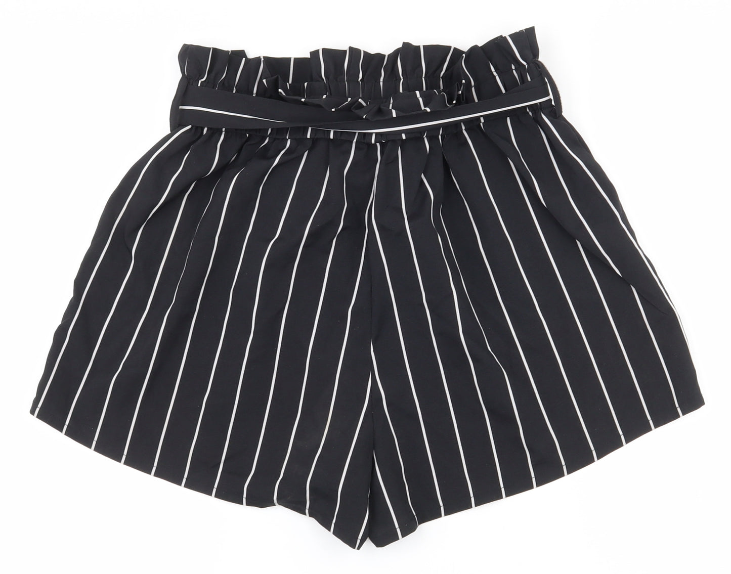 SheIn Womens Black Striped Polyester Paperbag Shorts Size M  Regular Pull On - Inside leg 2 in