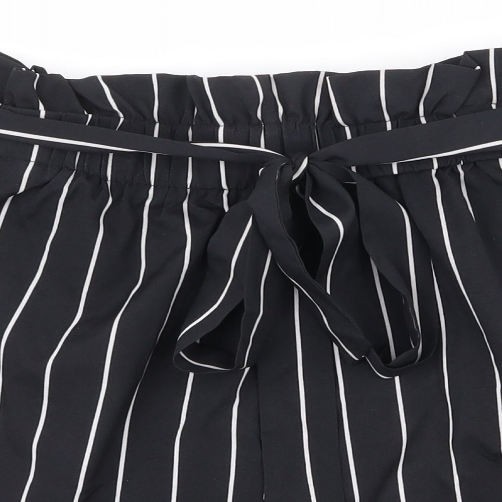 SheIn Womens Black Striped Polyester Paperbag Shorts Size M  Regular Pull On - Inside leg 2 in