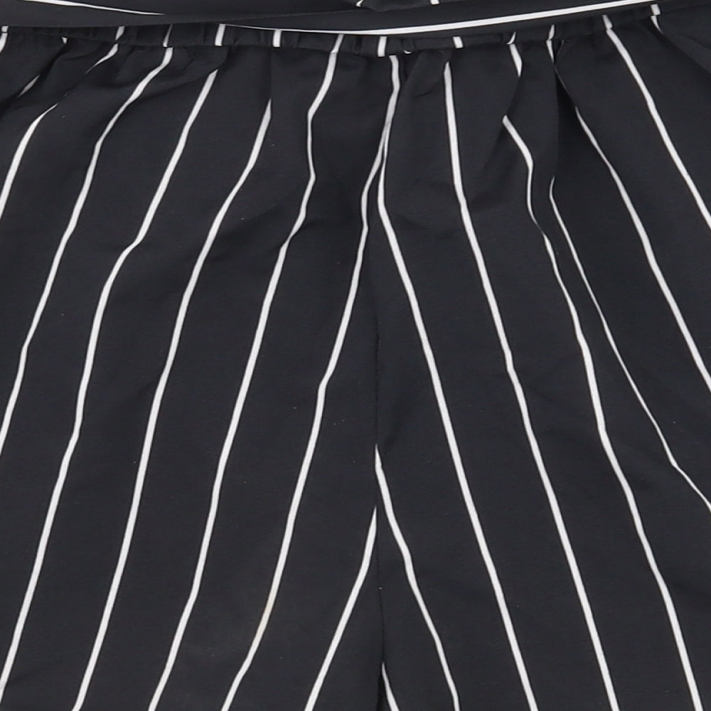 SheIn Womens Black Striped Polyester Paperbag Shorts Size M  Regular Pull On - Inside leg 2 in
