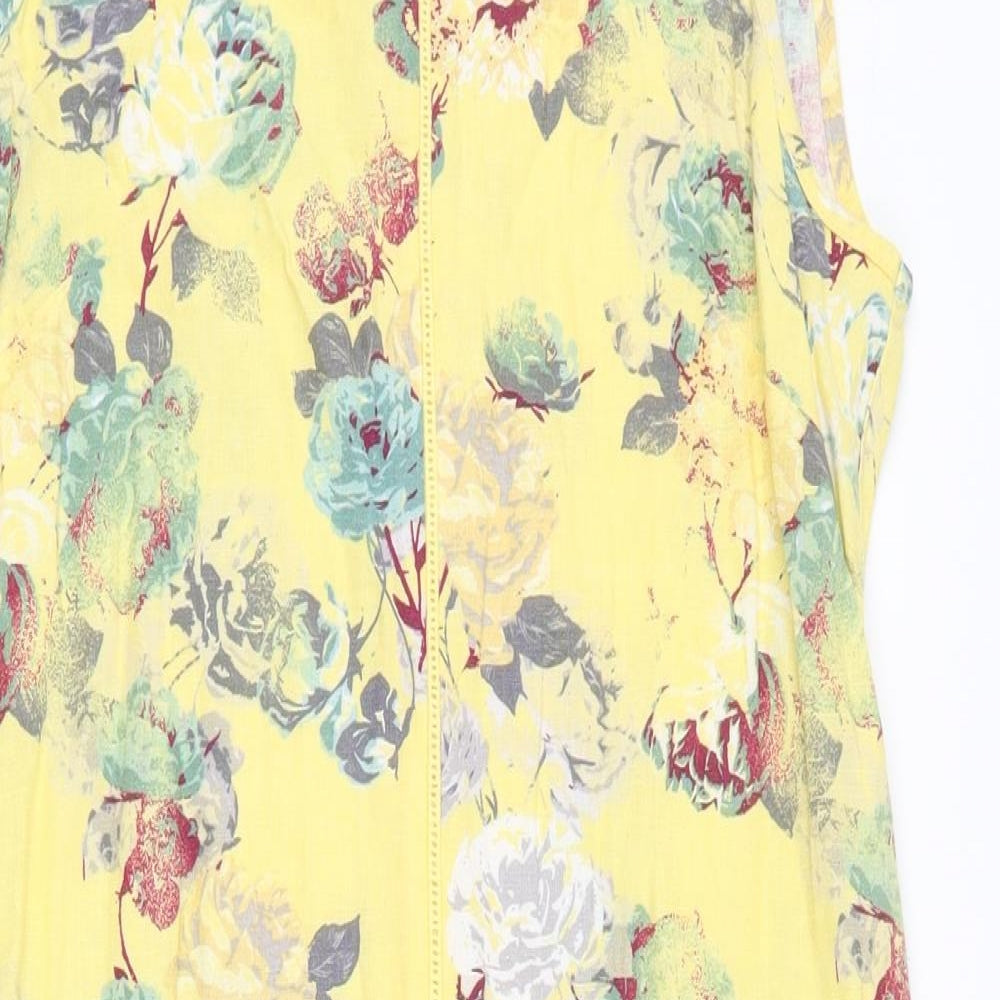 NEXT Womens Yellow Floral Linen Fit & Flare  Size 10  Scoop Neck Pullover