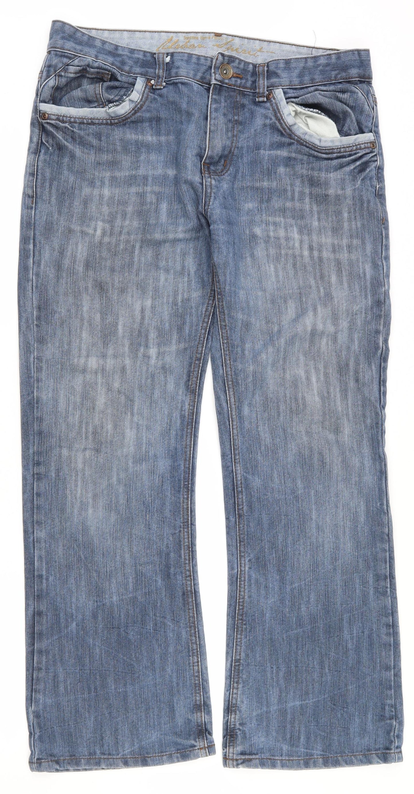 UrbanSpirit Mens Blue  Cotton Straight Jeans Size 34 L29 in Regular Zip