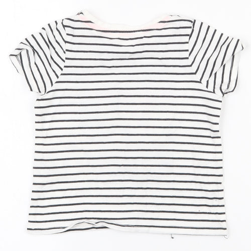 Marks and Spencer Girls White Striped 100% Cotton Basic T-Shirt Size 3-4 Years Round Neck Pullover - Minnie mouse