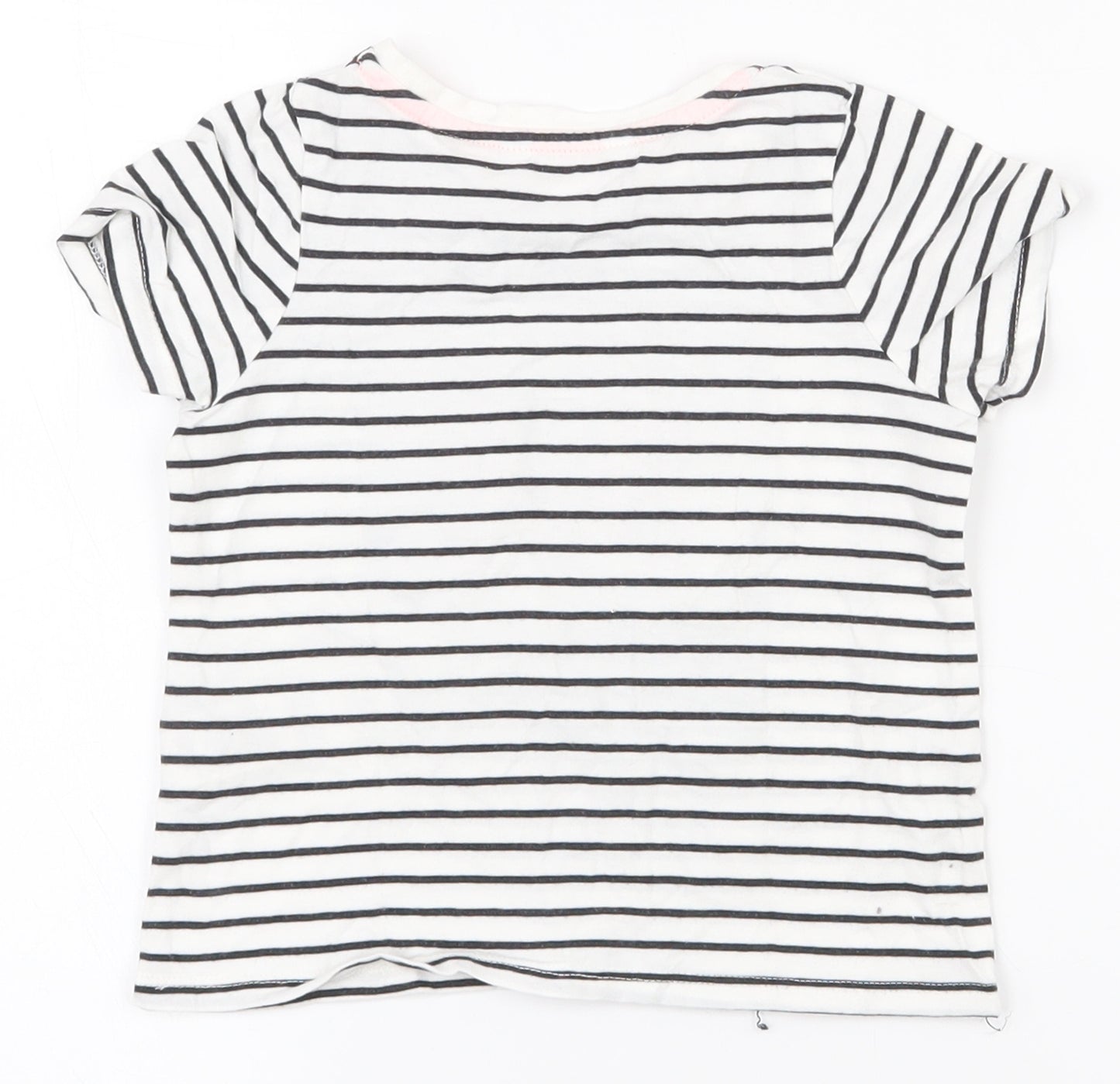 Marks and Spencer Girls White Striped 100% Cotton Basic T-Shirt Size 3-4 Years Round Neck Pullover - Minnie mouse