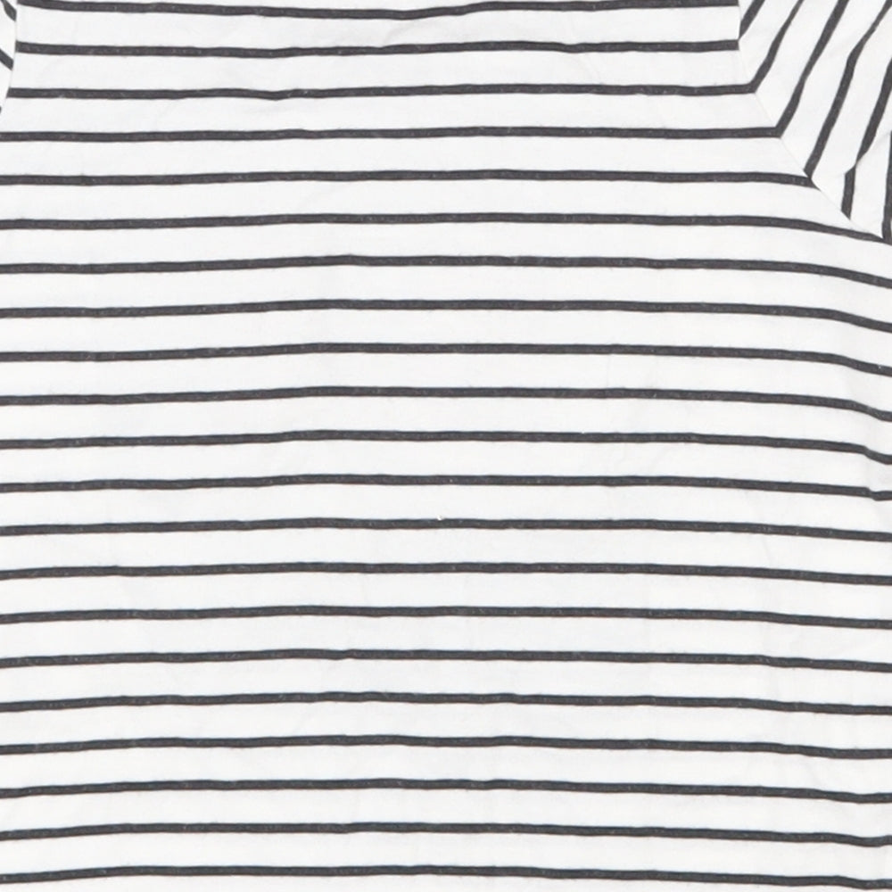 Marks and Spencer Girls White Striped 100% Cotton Basic T-Shirt Size 3-4 Years Round Neck Pullover - Minnie mouse