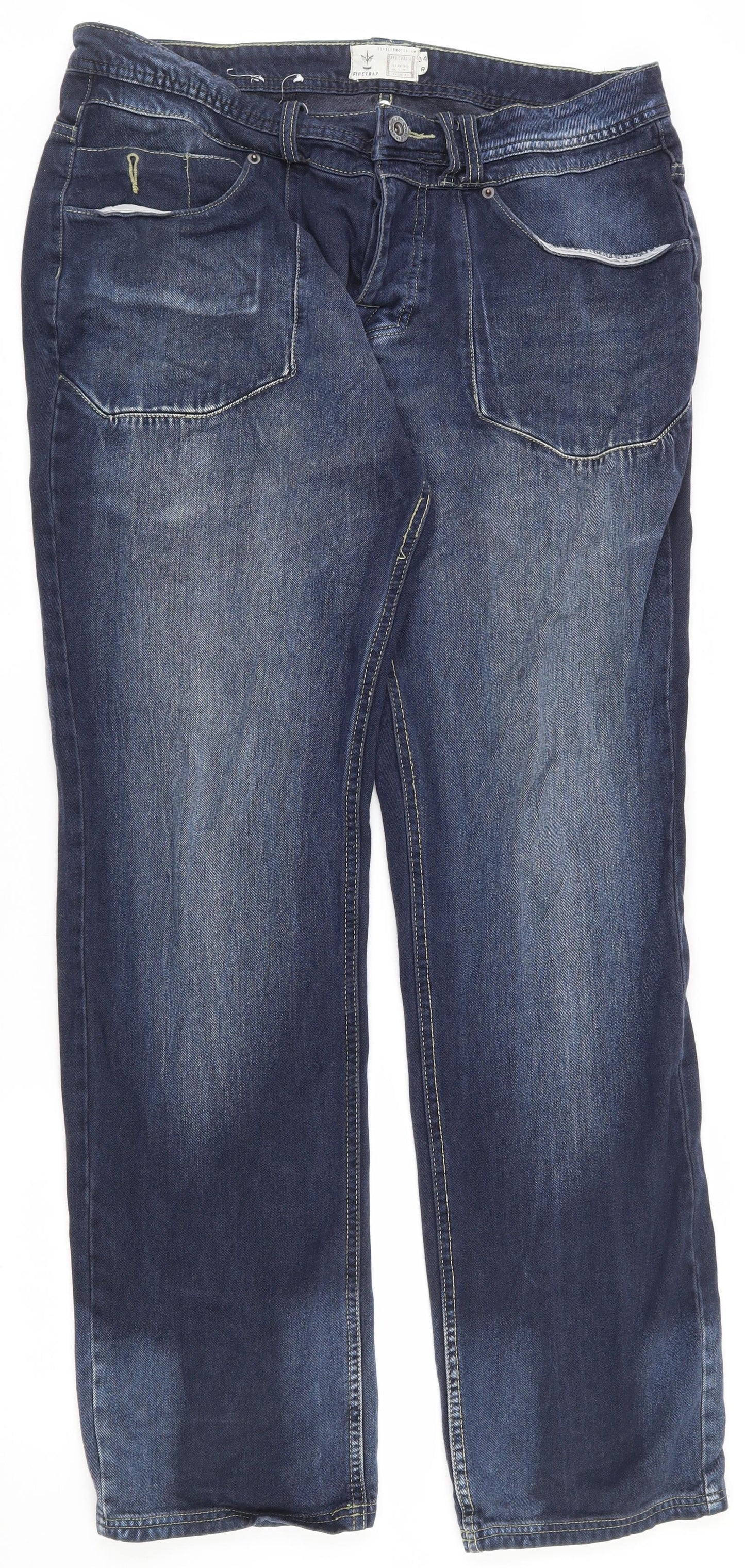 Firetrap Mens Blue  Cotton Straight Jeans Size 34 L31 in Regular Button
