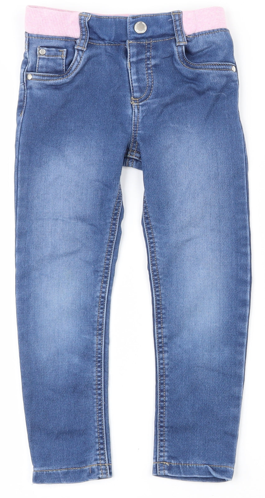 F&F Girls Blue  Cotton Straight Jeans Size 3-4 Years  Regular Button