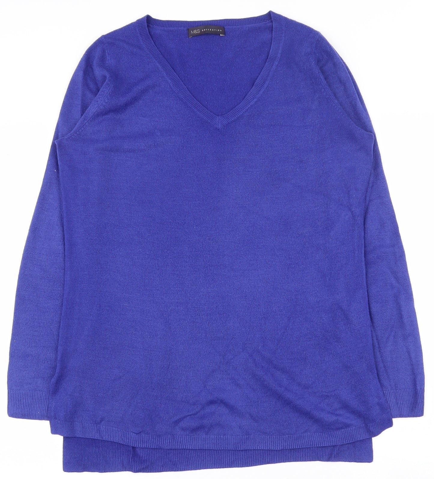 Marks and Spencer Womens Blue V-Neck  Acrylic Pullover Jumper Size 12