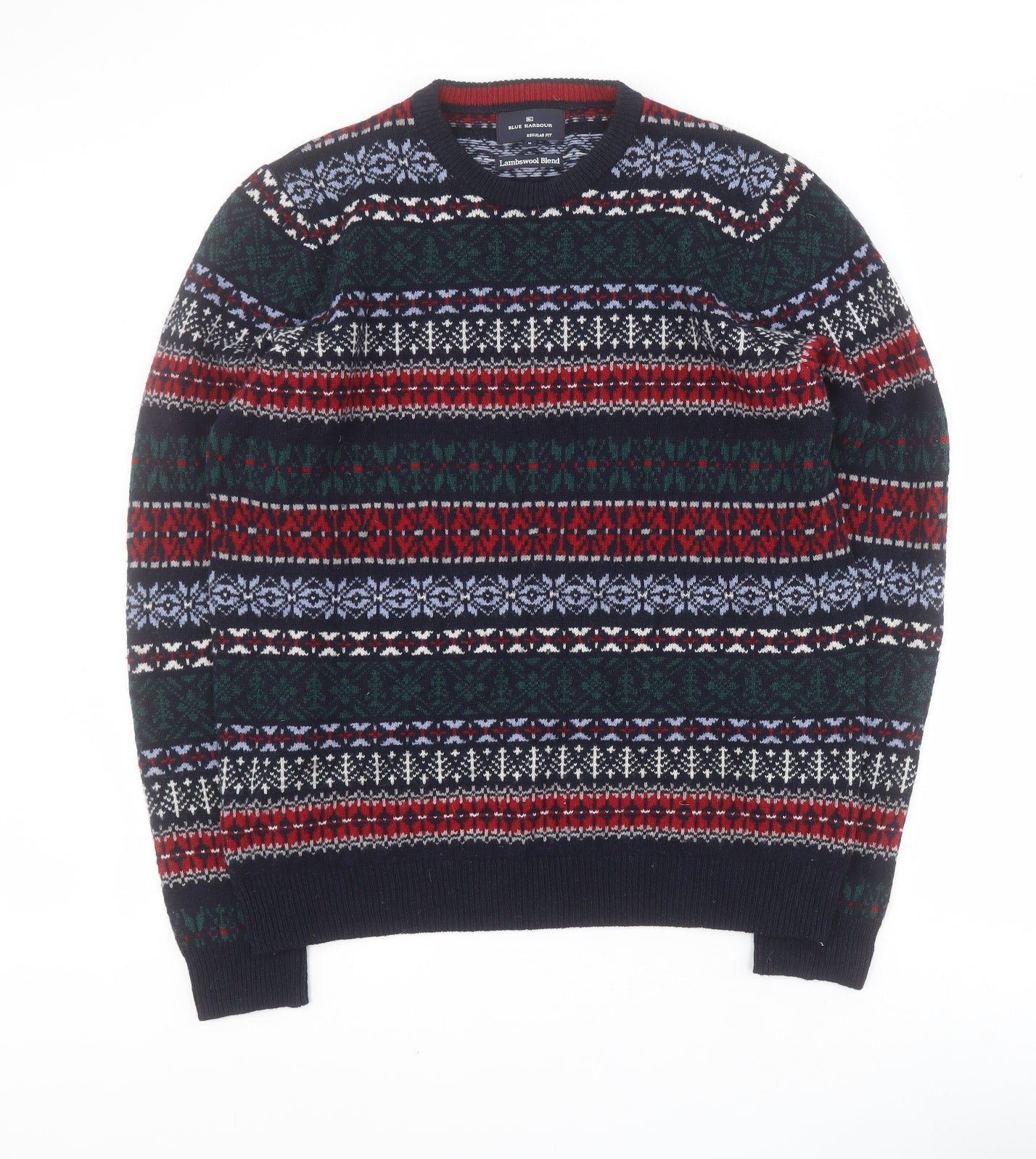 Blue Harbour Mens Multicoloured Crew Neck Fair Isle Wool Pullover Jumper Size M