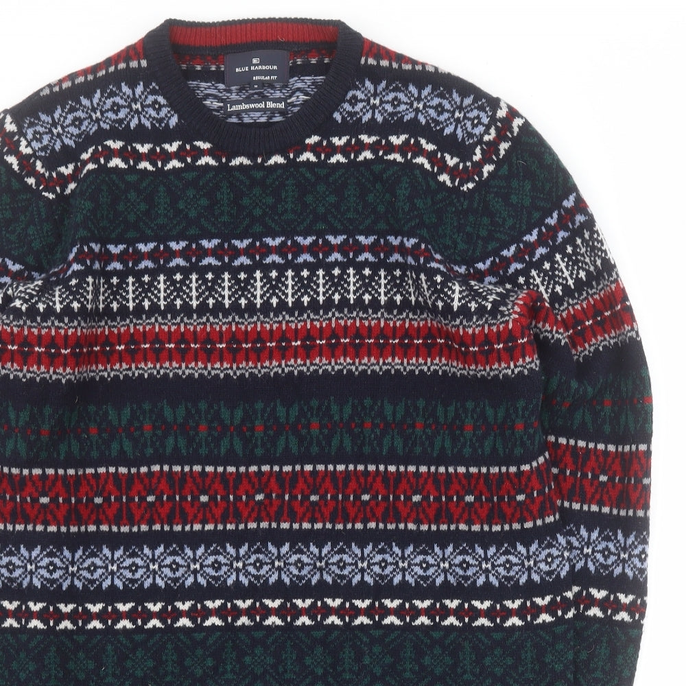 Blue Harbour Mens Multicoloured Crew Neck Fair Isle Wool Pullover Jumper Size M