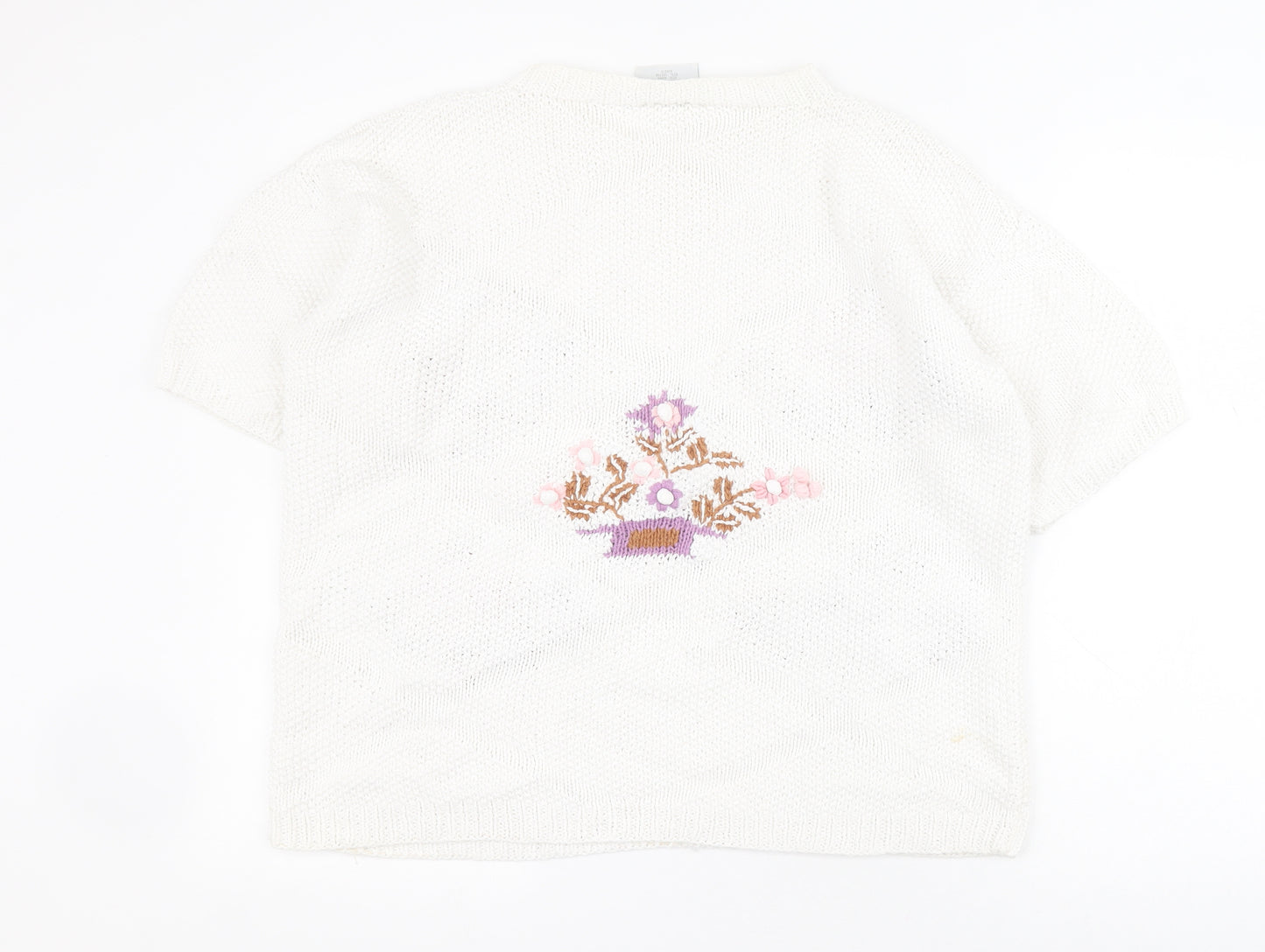 Tour de Force Womens White Round Neck  Ramie Pullover Jumper Size 14   - Flowers