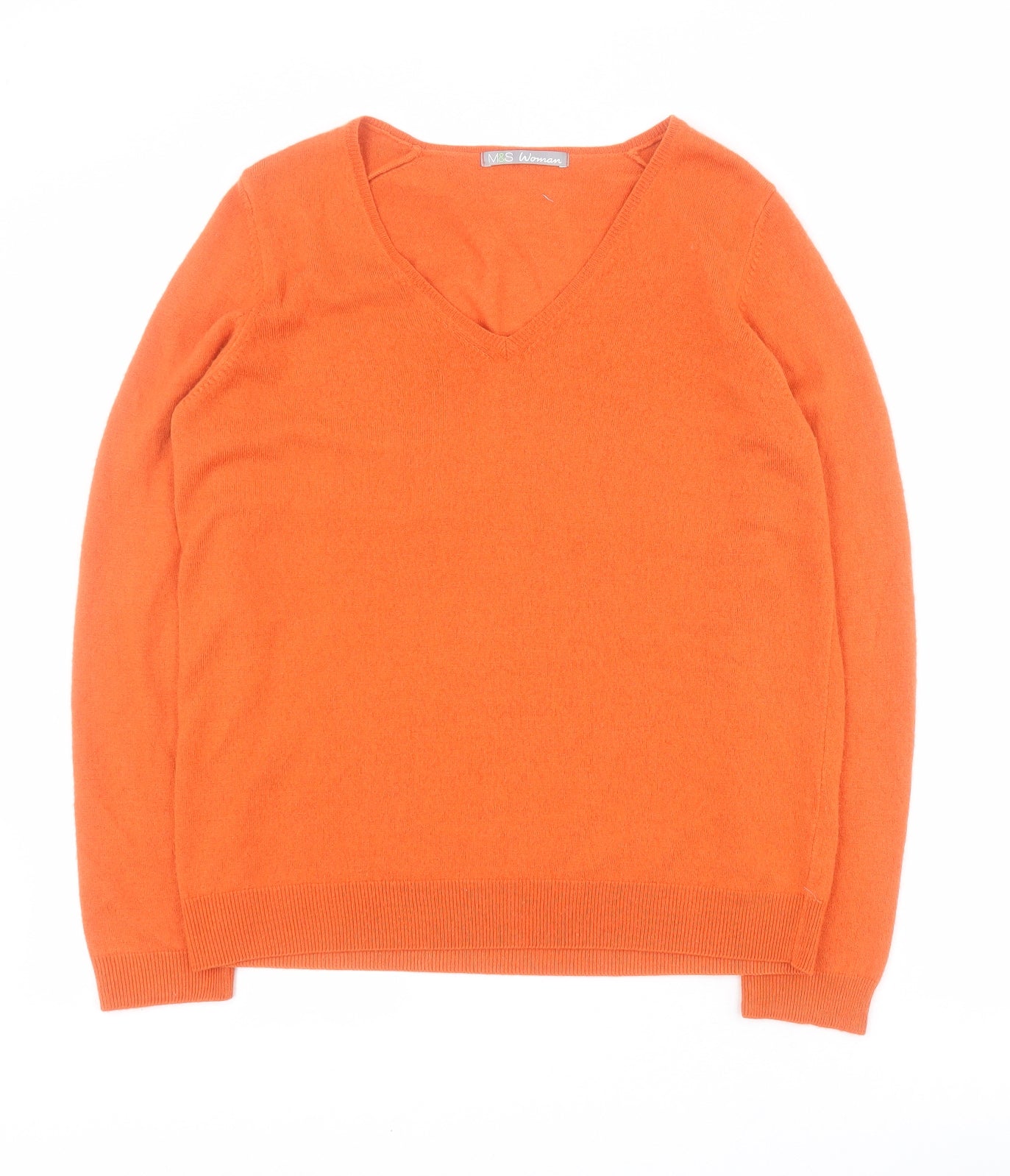 Marks and Spencer Womens Orange V-Neck  Acrylic Pullover Jumper Size 14