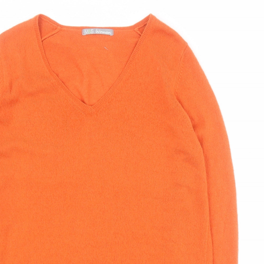 Marks and Spencer Womens Orange V-Neck  Acrylic Pullover Jumper Size 14