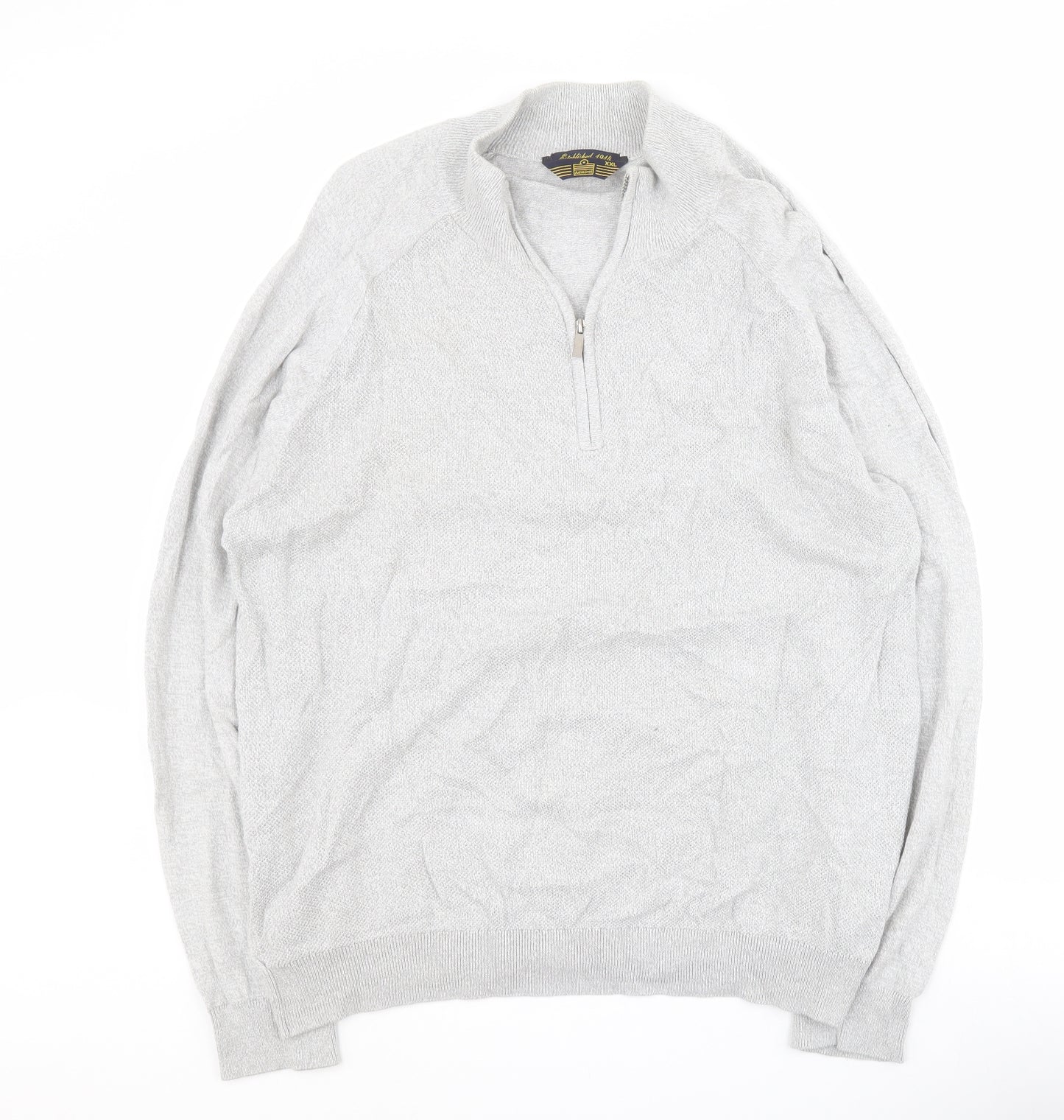 TU Mens Grey High Neck  Cotton Pullover Jumper Size 2XL