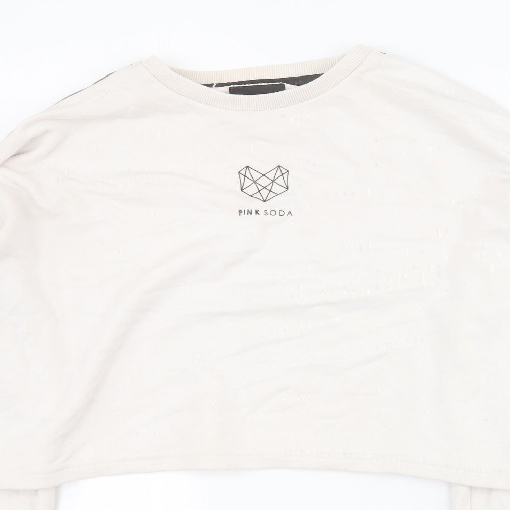 Pink Soda Sport Womens Beige  Polyester Pullover Sweatshirt Size 10  Pullover - Cropped