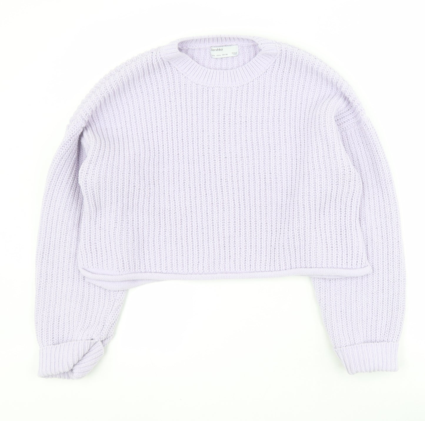 Bershka Womens Purple Round Neck  Cotton Pullover Jumper Size L   - Cropped
