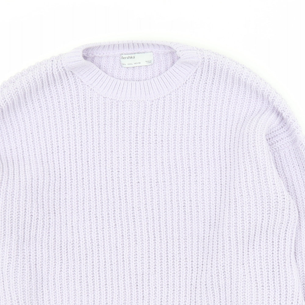 Bershka Womens Purple Round Neck  Cotton Pullover Jumper Size L   - Cropped