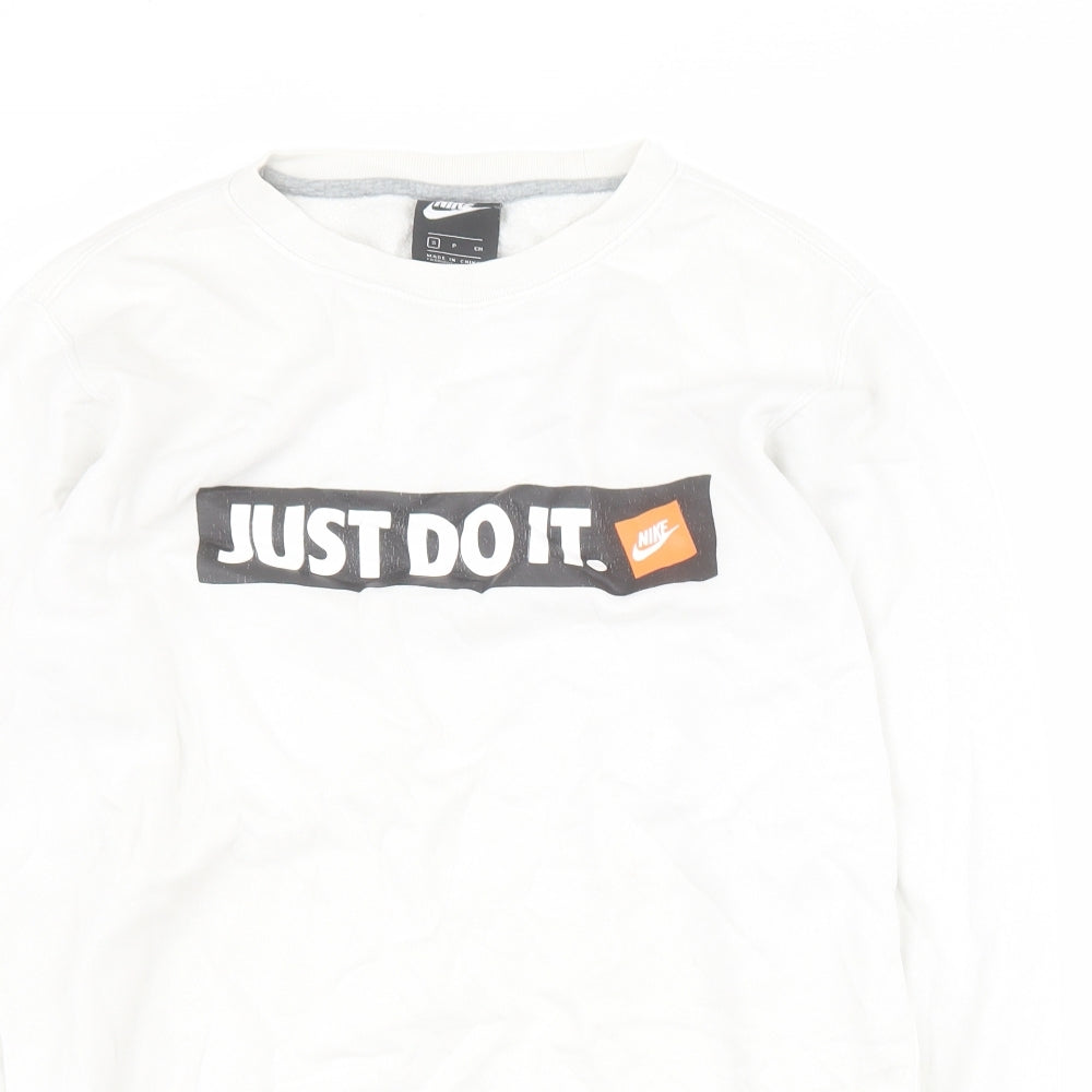 Nike Mens White  Cotton Pullover Sweatshirt Size S