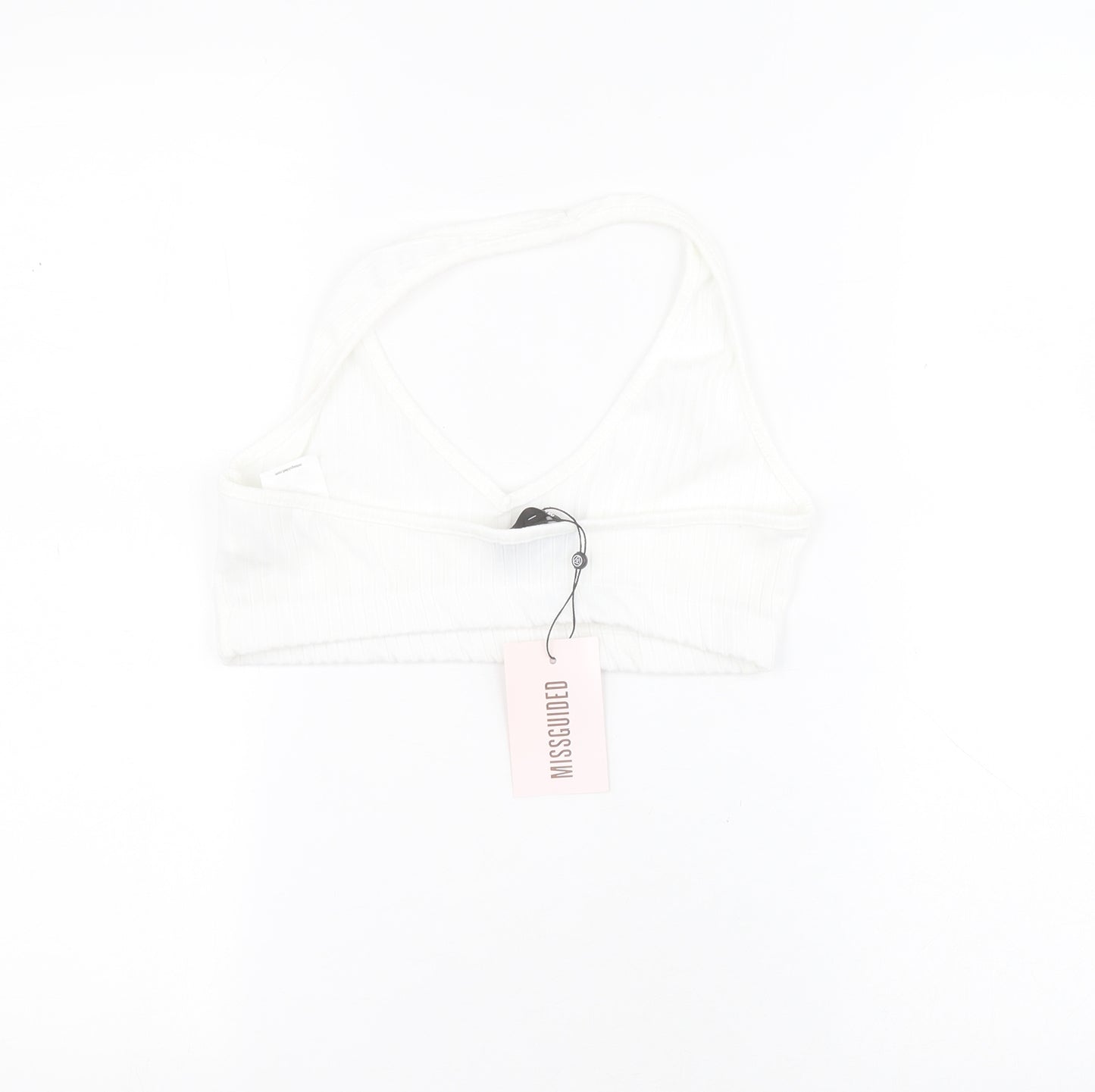 Missguided Womens White  Polyester Cropped Tank Size 10 Halter - Ribbed