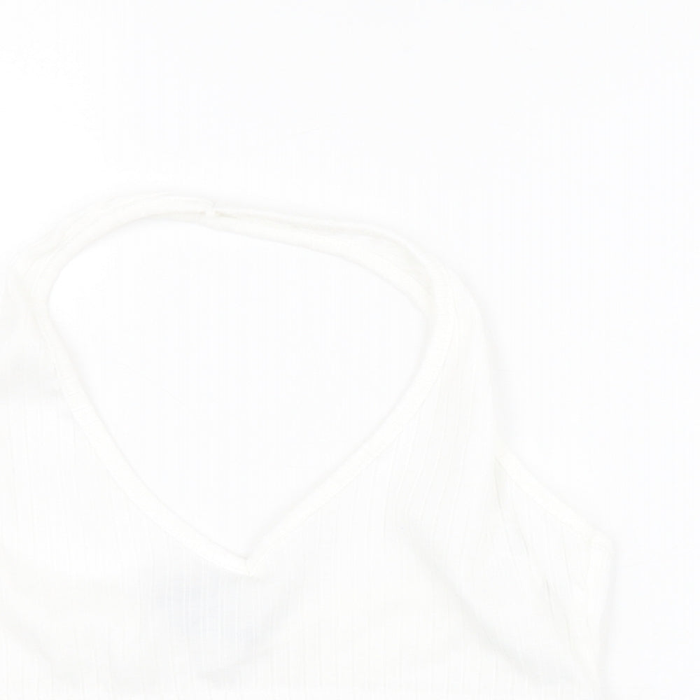 Missguided Womens White  Polyester Cropped Tank Size 10 Halter - Ribbed