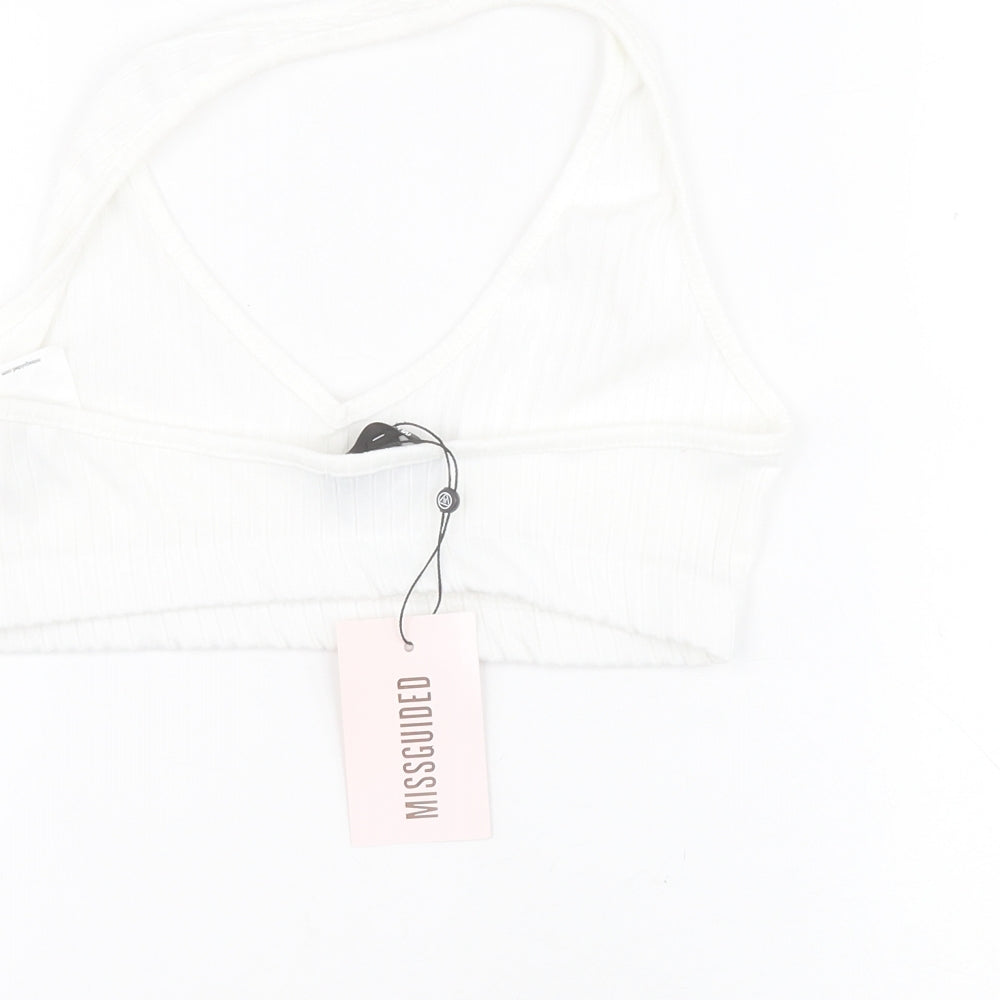 Missguided Womens White  Polyester Cropped Tank Size 10 Halter - Ribbed