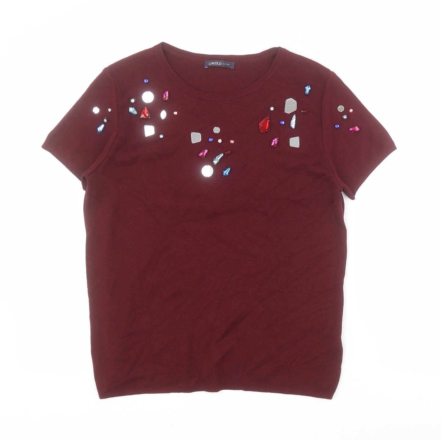 Marks and Spencer Womens Red  Viscose Basic T-Shirt Size 12 Round Neck