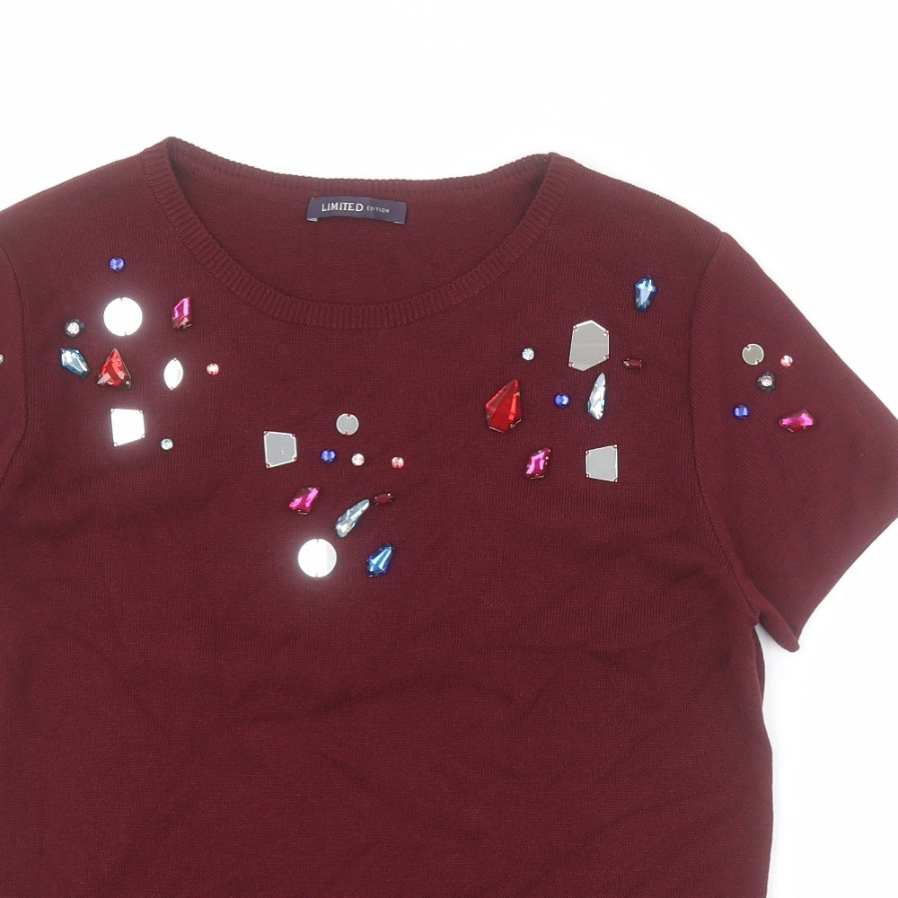 Marks and Spencer Womens Red  Viscose Basic T-Shirt Size 12 Round Neck