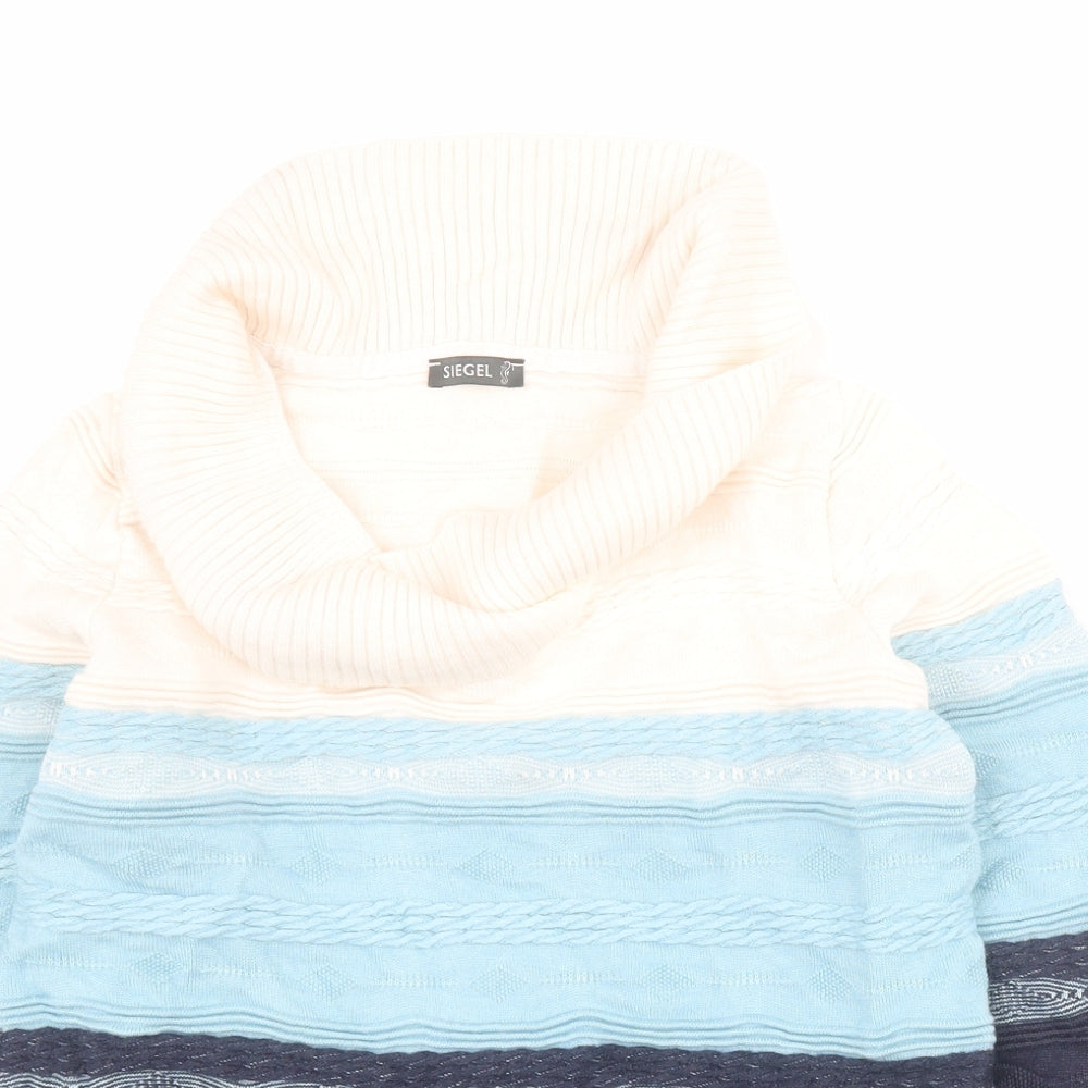 Siegel Womens Blue Collared Striped Wool Pullover Jumper Size 10