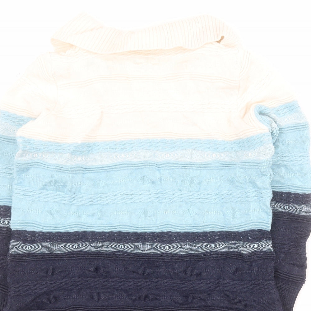 Siegel Womens Blue Collared Striped Wool Pullover Jumper Size 10