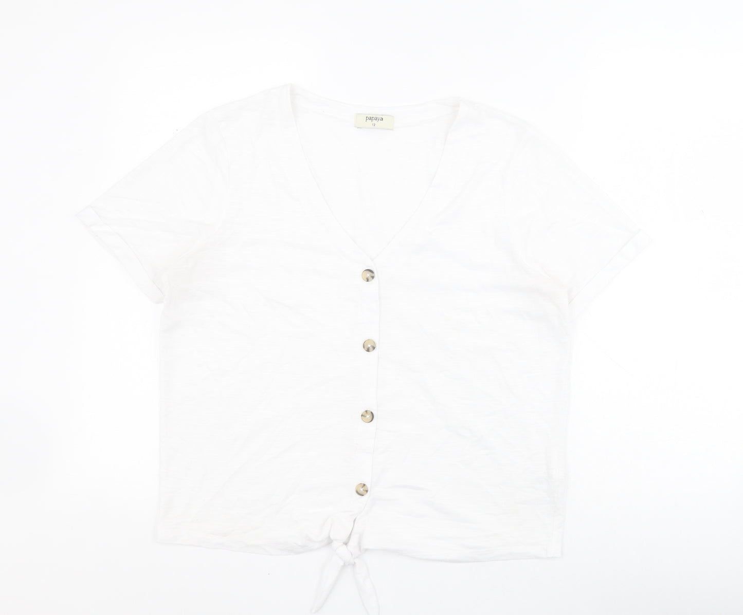 Matalan Womens White  Polyester Basic T-Shirt Size 12 V-Neck